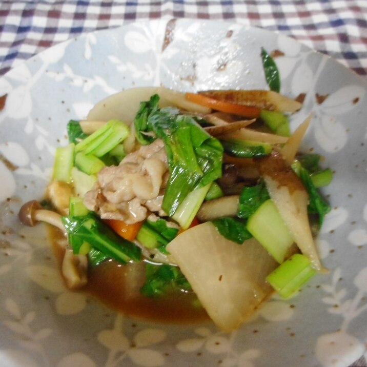 豚肉、大根、小松菜の五目味噌炒め煮